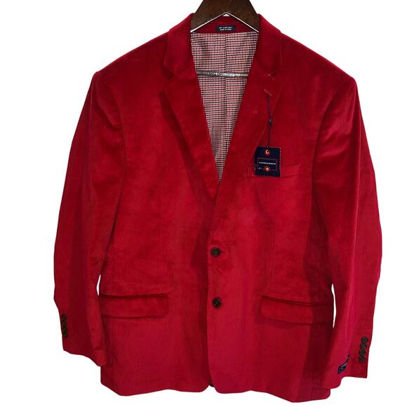 Saddlebred Red 100% Cotton Corduroy Two Button Sport Coat NEW Size 44L - Picture 1 of 11